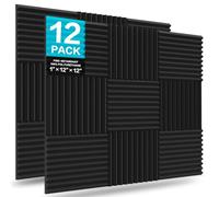 JBER Paquete de 12 paneles de espuma acústica, 1 x 12 x 12 pulgadas, cuñas de insonorización de estudio, resistentes al fuego, acolchado a prueba de sonido, espuma de tratamiento acústico (negro)