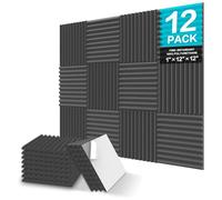 JBER Paquete de 12 paneles de espuma acústica, autoadhesivos, 2,54 x 30,48 x 30,48 cm, alta densidad, paneles de pared insonorizados para estudio en casa, color negro