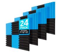 JBER Paquete de 24 Paneles acústicos Azules y carbón, cuñas de Espuma de Estudio, ignífugos, insonorizados, Paneles de Pared Negros, 2 x 12 x 12 Pulgadas