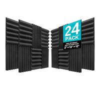 JBER Paquete de 24 paneles acústicos de carbón de 2 x 12 x 12 pulgadas, cuñas de espuma de estudio, paneles de pared acolchados insonorizados ignífugos