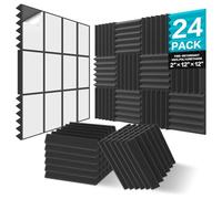 JBER Paquete de 24 paneles de espuma insonorizados, 2 x 12 x 12 pulgadas, acolchados de pared acústicos autoadhesivos para hogar, oficina, estudios (5cm-24Pack-Wedge)