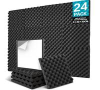 JBER Paquete de 24 paneles insonorizantes autoadhesivos, paneles acústicos de 30 x 30 x 3 cm, paneles de pared de espuma acústica de alta densidad para estudio de grabación, hogar, oficina, dormitorio