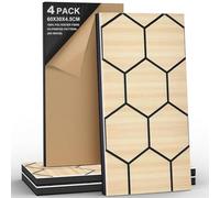 JBER Paquete de 4 paneles de espuma acústica, paneles autoadhesivos de insonorización para paredes, paneles decorativos de fibra de poliéster de tres capas perforados 3D para estudio de grabación