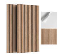 JBER Paquete de 6 paneles acústicos, paneles autoadhesivos de listones estriados a prueba de sonido para paredes, paneles decorativos de pared con impresión de grano de madera para estudio de