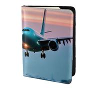 JBJGKHLP Airplane in The Evening Lights - Funda tipo cartera unisex para pasaporte, documentos de viaje, ligera, segura, accesorios de viaje, Black, Talla única