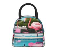 JBJGKHLP Bolsa de almuerzo aislada cómoda con estampado de flamencos y piscinas, práctica bolsa fácil de llevar, para adultos, niños y familias