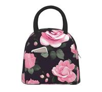 JBJGKHLP Bolsa de almuerzo con estampado de flores rosas y flores rosadas, cómoda, práctica bolsa de transporte, fácil de llevar, para adultos, niños y familias