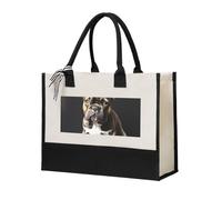 JBJGKHLP Bolsa de la compra de lona de gran capacidad con estampado de bulldog francés de orejas largas para mujer, ecológica, para el día de la madre