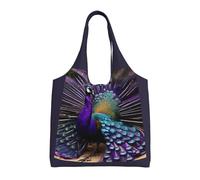 JBJGKHLP Bolsa de lona extragrande con estampado de pavo real morado para compras, viajes, playa, uso diario