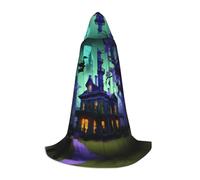 JBJGKHLP Capa con capucha con estampado de mansión embrujada, color negro, unisex, disfraz de cosplay para celebraciones de temporada de carnaval