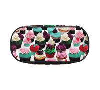 JBJGKHLP Estuche práctico con estampado de cupcakes para lápices, práctico estuche de almacenamiento para bolígrafos, esencial para la escuela, la oficina, vibrante, Black, Talla única, Organizador de