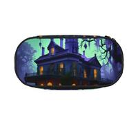 JBJGKHLP Estuche práctico con estampado de mansión embrujada negra, práctico estuche de almacenamiento para bolígrafos, artículos esenciales para la escuela y la oficina, Black, Talla única