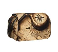JBJGKHLP Estuche versátil con diseño de brújula y mapa del mundo antiguo, gran capacidad, neceser de maquillaje, viajes, oficina