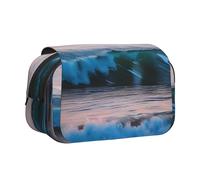 JBJGKHLP Estuche versátil con estampado de olas del mar y atardecer con diseño de olas del mar y atardecer de gran capacidad, neceser de maquillaje para viajes, oficina