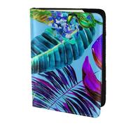 JBJGKHLP Funda tipo cartera unisex ligera y segura con estampado de plantas tropicales y flores rosadas, Black, Talla única