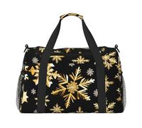 JBJGKHLP Golden Christmas Snowflakes - Bolsa de viaje versátil con estampado de copos de nieve de Navidad, plegable, bolsa de hombro para viajes de negocios al aire libre