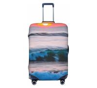 JBJGKHLP Maleta universal con estampado de olas del mar y atardecer con protector de equipaje elástico impermeable para viajes, negocios, vacaciones, Black, L, Equipaje de mano
