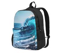 JBJGKHLP Mochila para adultos con estampado de olas de mar oceánico, resistente al agua, ligera, para entusiastas del aire libre