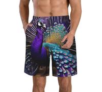 JBJGKHLP Pantalones cortos prácticos para hombre, con estampado de pavo real, color morado, blanco, M