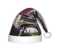 JBJGKHLP Sombrero de Navidad con estampado de las Torres Eiffel de París, para niños, se adapta a años, sombrero de Papá Noel con diseño de flores para fiestas y celebraciones