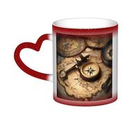 JBJGKHLP Taza de café de cerámica con diseño de brújula y mapa del mundo antiguo que cambia de color, regalo de cumpleaños, aniversario, oficina, regalo