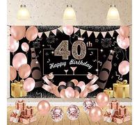 JBJXNXH 40 Años Decoración de Fiesta de Cumpleaños,40 Años Fondo de Cumpleaños de Oro Rosa,40 Años Banner de Fondo de Feliz Cumpleaños,Póster de Tela Cartel Extra Grande 20 Pcs Globos de Cumpleaños