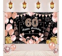 JBJXNXH 60 Años Decoración de Fiesta de Cumpleaños,60 Años Fondo de Cumpleaños de Oro Rosa,60 Años Banner de Fondo de Feliz Cumpleaños,Póster de Tela Cartel Extra Grande 20 Pcs Globos de Cumpleaños