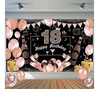 JBJXNXH Decoración de Fiesta 18 Años, Fondo de Cumpleaños de Oro Rosa, Banner de Feliz Cumpleaños, Póster de Tela Cartel Extra Grande Con 20 Globos