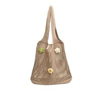 JBJYGSG Bolso De Ganchillo Bolso de mano de punto for mujer, bolso de hombro de ganchillo con decoración floral, bolsos de mano de moda(Khaki)