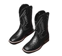 JBJYGSG Botas vaqueras clásicas retro for hombre, de piel repujada, con bordado a la moda, de media caña, informales, de caña alta.(Black,45)