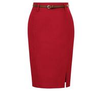 JBJYGSG Faldas De Mujer De Color Liso con Cinturón Decorado, Informales, Ajustadas A La Cadera, Falda Lápiz con Bifurcación Lateral, Falda Retro De Oficina For Mujer(16,L)