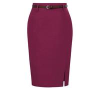 JBJYGSG Faldas De Mujer De Color Liso con Cinturón Decorado, Informales, Ajustadas A La Cadera, Falda Lápiz con Bifurcación Lateral, Falda Retro De Oficina For Mujer(5,S)