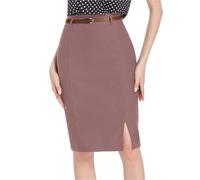JBJYGSG Faldas De Mujer De Color Liso con Cinturón Decorado, Informales, Ajustadas A La Cadera, Falda Lápiz con Bifurcación Lateral, Falda Retro De Oficina For Mujer(8,S)