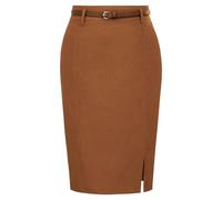 JBJYGSG Faldas De Mujer De Color Liso con Cinturón Decorado, Informales, Ajustadas A La Cadera, Falda Lápiz con Bifurcación Lateral, Falda Retro De Oficina For Mujer(18,XL)