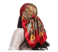 JBJYGSG PañUelos Cuello Mujer Pañuelo cuadrado de satén for mujer, hiyab de 90 x 90 cm, estampado de cachemira y anacardo, de seda, for el cuello, chal, diadema(Red)