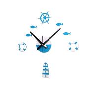JBJYGSG Reloj Salon Pared Inicio DIY Adhesivos de Pared Relojes Salvavidas Azul Mar Barco Peces Tipo Relojes de Pared Decoración de Pared Relojes Marineros(Blue)