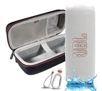 JBL Flip 7 Altavoz Bluetooth portátil, IP68 impermeable, a prueba de polvo, a prueba de caídas, sistema PushLock, impulso de sonido AI, batería de 16 horas, funda de protección Megen Hardshel (blanco)