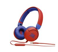 JBL JR 310 Auriculares con cable, para niños, con volumen reducido, auriculares supraaurales cómodos y ligeros, con micrófono, rojo