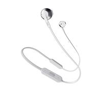 JBL Tune 205 BT Auriculares inalámbricos intraurales con micrófono y mando a distancia con 3 botones, función de manos libres y diseño ergonómico con cable sin enredos, plata