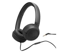 JBL Tune 530 - Auriculares con Cable en la Oreja con Conector Auxiliar de 3,5 mm y funderPure Bass Sound, Cable Plano Libre de enredos, Llamadas Manos Libres, Ligero, cómodo y Plegable (Negro)