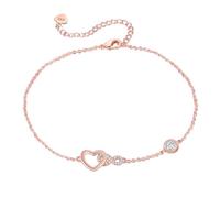 Jbniuay Regalos para Mujer - Tobillera Mujer Oro Rosa - Tobillera para Mujeres 925 Plata Corazón Infinito Circonita Tobillera Longitud Ajustable 23+5
