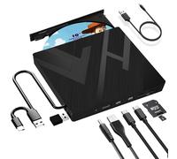 JBonest Unidad externa de CD DVD USB 3.0 tipo C, externa con lector de tarjetas SD/TF, grabadora portátil RW, transferencia de datos rápida para ordenador portátil, escritorio, MacBook,