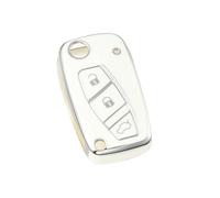 JBPIHZT Para Fiat Para Panda Para Stilo Para Punto Para Doblo Para Grande Para Bravo Para Ducato Funda Flip Para Llave Coche 3 Botones(Blanco Plata)