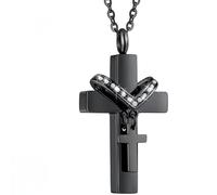 JBPPIOOUA Collar con urna en cruz para cenizas, colgante con rosa y piedra natal, joya conmemorativa para hombres y mujeres