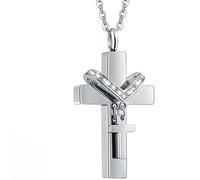 JBPPIOOUA Collar con urna en cruz para cenizas, colgante con rosa y piedra natal, joya conmemorativa para hombres y mujeres