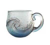 JBPPIOOUA Taza de vidrio con diseño de olas marinas, vaso artístico de 340 ml para té, café y vino. Regalo cautivador con diseño playero.