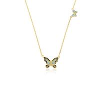 jbshop Collares 925 collar de plata esterlina grande mariposa pequeña mariposa colgante collar de cadena larga damas moda elegante collar collares de mujer (Gem Color : Gold Blue)