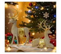 JBTBIHIG Decoración de Oficina Juego de 2 estatuas Renos navideños, esculturas Ciervos Decorativas Doradas 11,3" Accesorios de Escritorio únicos(Gold)