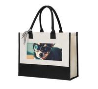 JBYJBX Bolsa de lona con estampado de gafas de perro chihuahua, regalo para mujeres, ecológico, oficina, compras, playa, viajes