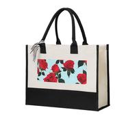 JBYJBX Bolsa de lona con estampado de rosas rojas, para mujer, ecológica, para oficina, compras, playa, viajes